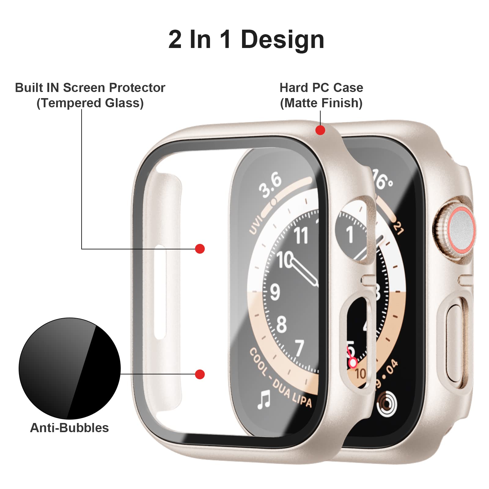 Custodia rigida per Apple Watch serie SE/6/5/4 da 40 mm con pellicola protettiva in vetro temperato, resistente ai graffi ad alta definizione per accessori Apple Watch (10 colori, 40 mm)