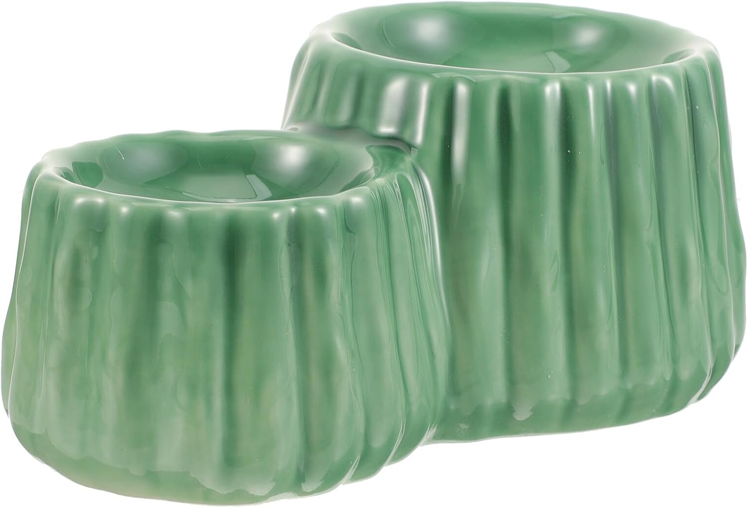 Ceramic Elevated Cat and Dog Food Bowl Neck Protection, Anti-Spill Raised Pet Feeding Dish, Green Dual-Height Design for Cats and Puppies