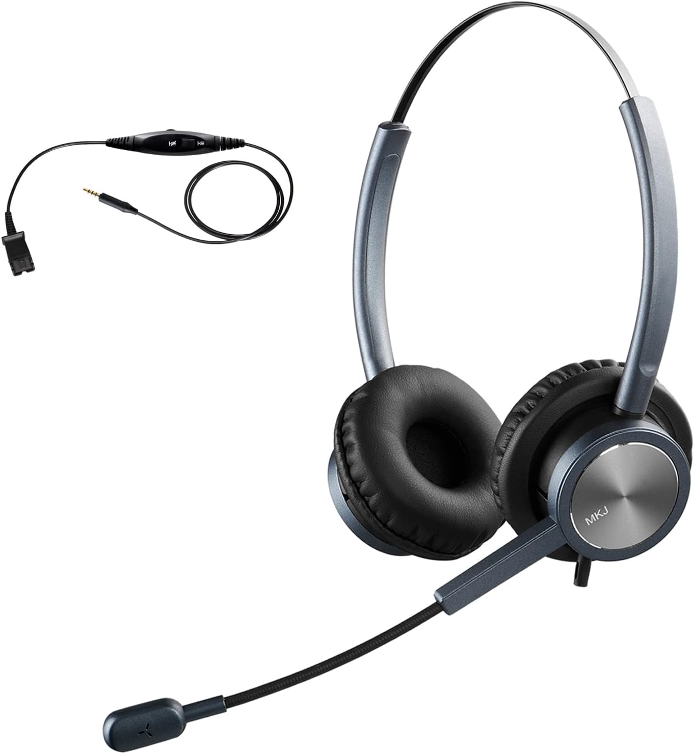 MKJ Cell Phone Headset with Microphone Noise Cancelling & Volume Controls, Wired 3.5mm Computer Headphones for PC Laptop Business Skype Softphone Call Center Office