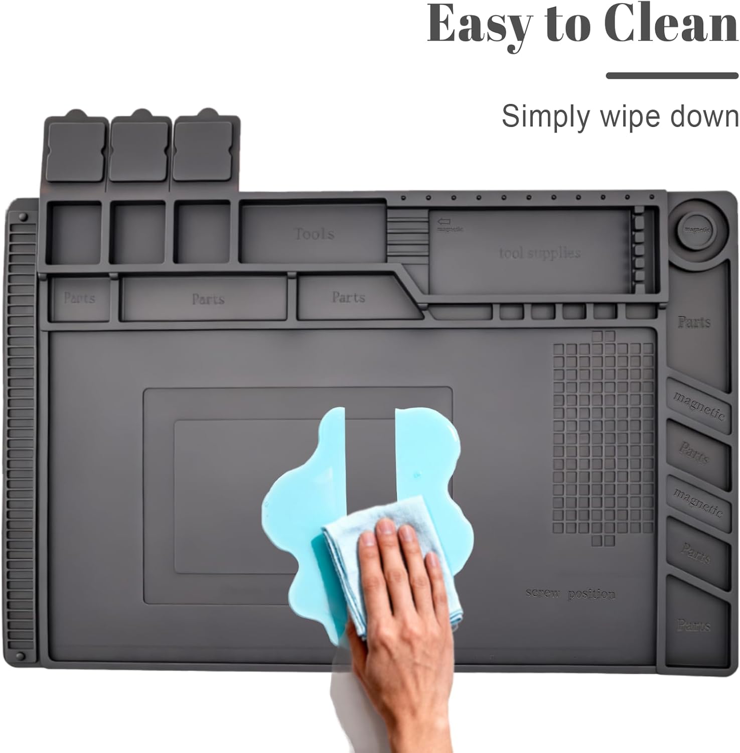 Gun Cleaning Mat, Thickened Magnetic Gun Mat with Organizer Parts Tray and Ruler, Anti-Slip Rubber Pistol Cleaning Mat, Protective Workbench Mat for Glock Cleaning