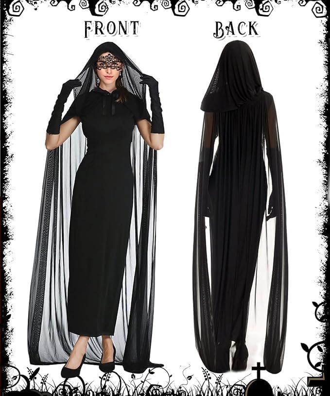 SKEFOLI Halloween Costume - Black Ghost Bride Sexy Scary Queen Vampire Long Dress Witch Zombie Adult Horror Carnival - Image 4