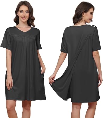 Hospital Gowns for Women Open Back Tear Away Snap Post shoulder Dress Short Sleeve Soft Adaptive Clothing with Pockets