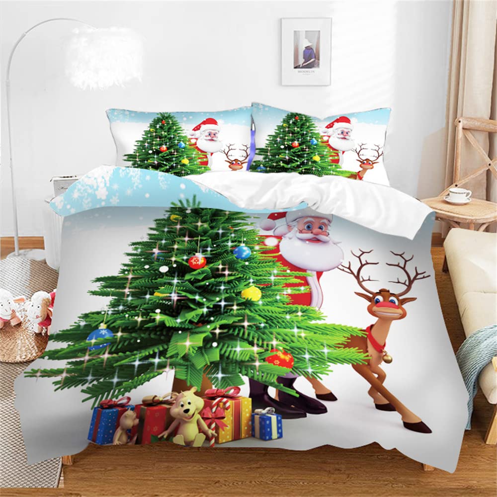 Watercolor Christmas Duvet Cover Set Toddler Size - Kawaii Snowman Berry Print Reversible Bedding