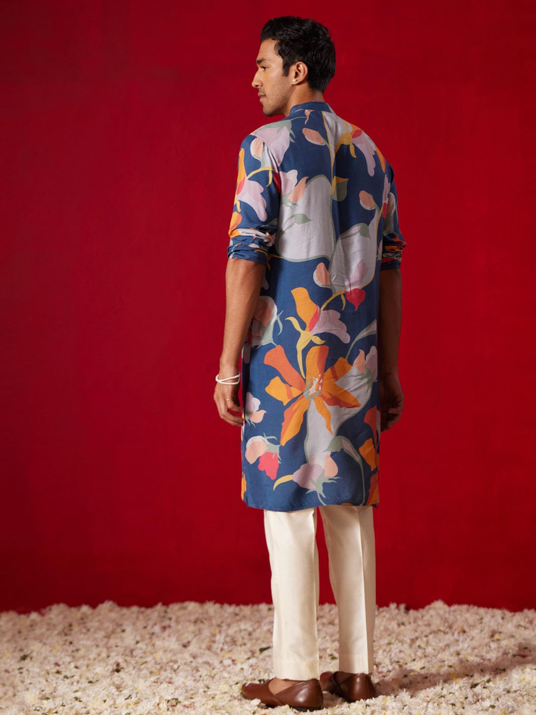 VASTRAMAY Set pigiama da uomo in misto cotone misto cotone con stampa floreale e Kurta