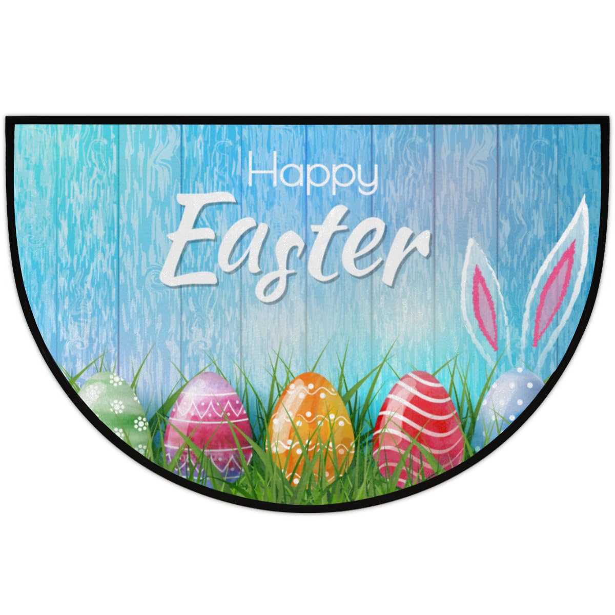 cfpolar Easter Half Round Door Mat - Rabbit Ear Semicircle Welcome Mat for Garage, Patio & Home Decor - 24 x 36