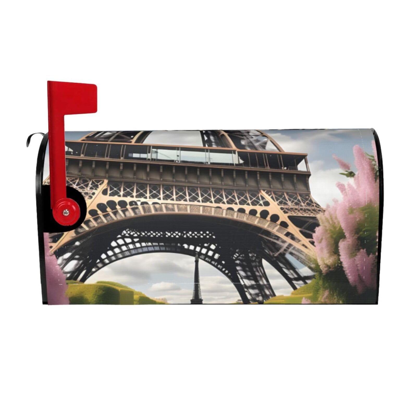 Flower Paris Eiffel Tower Print Mailbox Cover Wraps Post Letter Box Cover Decor For Outside Garden Yard Farmhouse Home