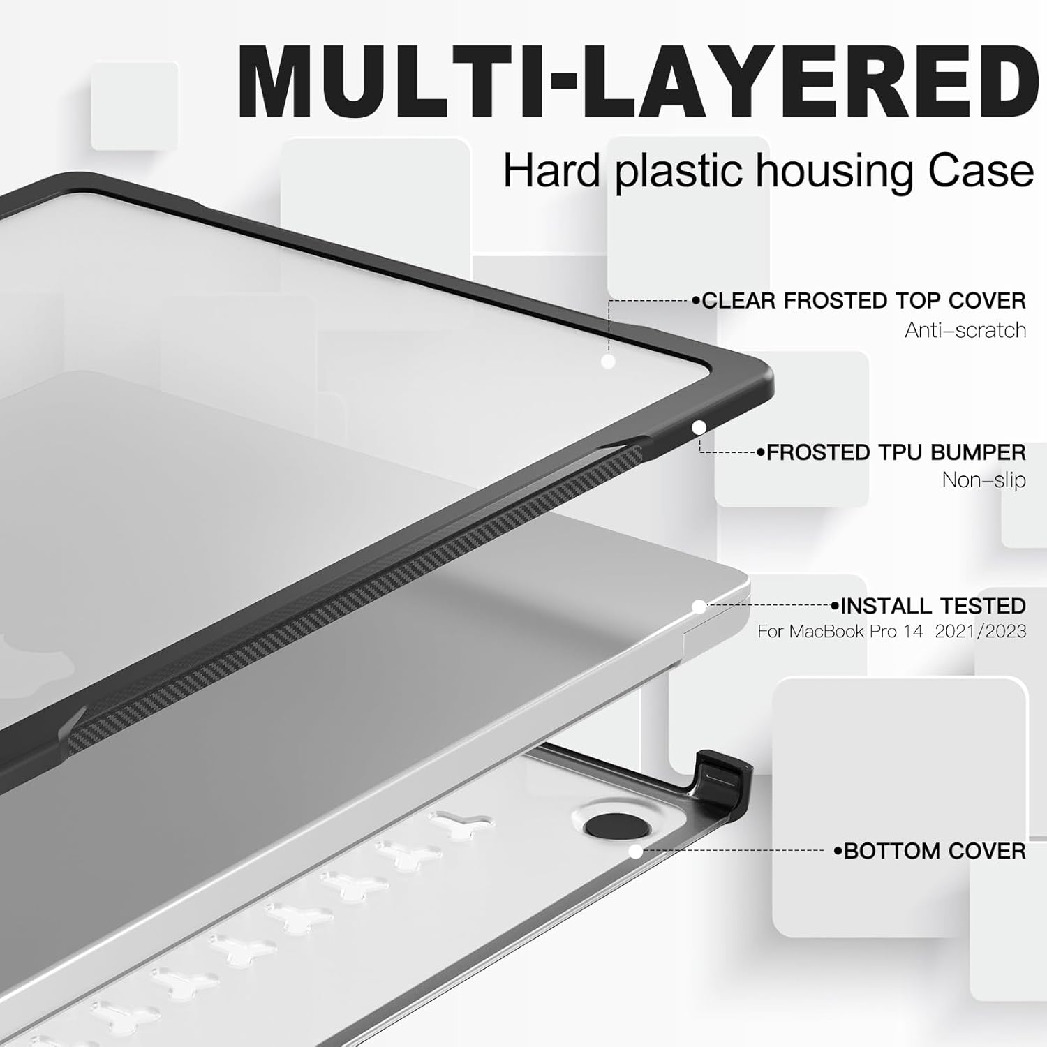 Multi-Viewing Stand Folio Case Cover Transparent Back Shell Compatible with MacBook Pro 14" 2021/2023 A2442/A2779/M3 A2918/A2992/Pro 14" 2024 M4 A3112/A3185/A3401 Slim Shockproof Rugged TPU Protective