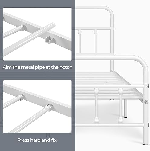 Miniatura 62 de YAHEETECH - Marco de cama de metal clásico con estructura de hierro y estilo victoriano, cabecero y pie, espacio debajo de la cama, no necesita base