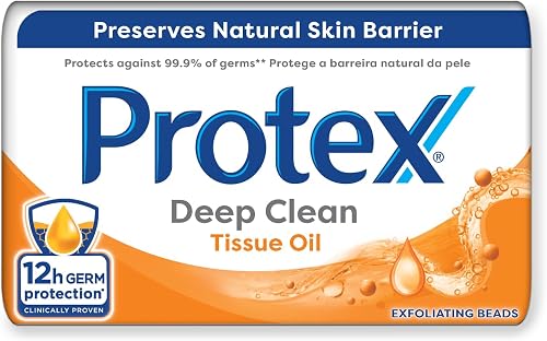 Protex Deep Clean Tissue Oil Antigerm Bar Soap with Exfoliating Beads and 12h germ protection, 175g