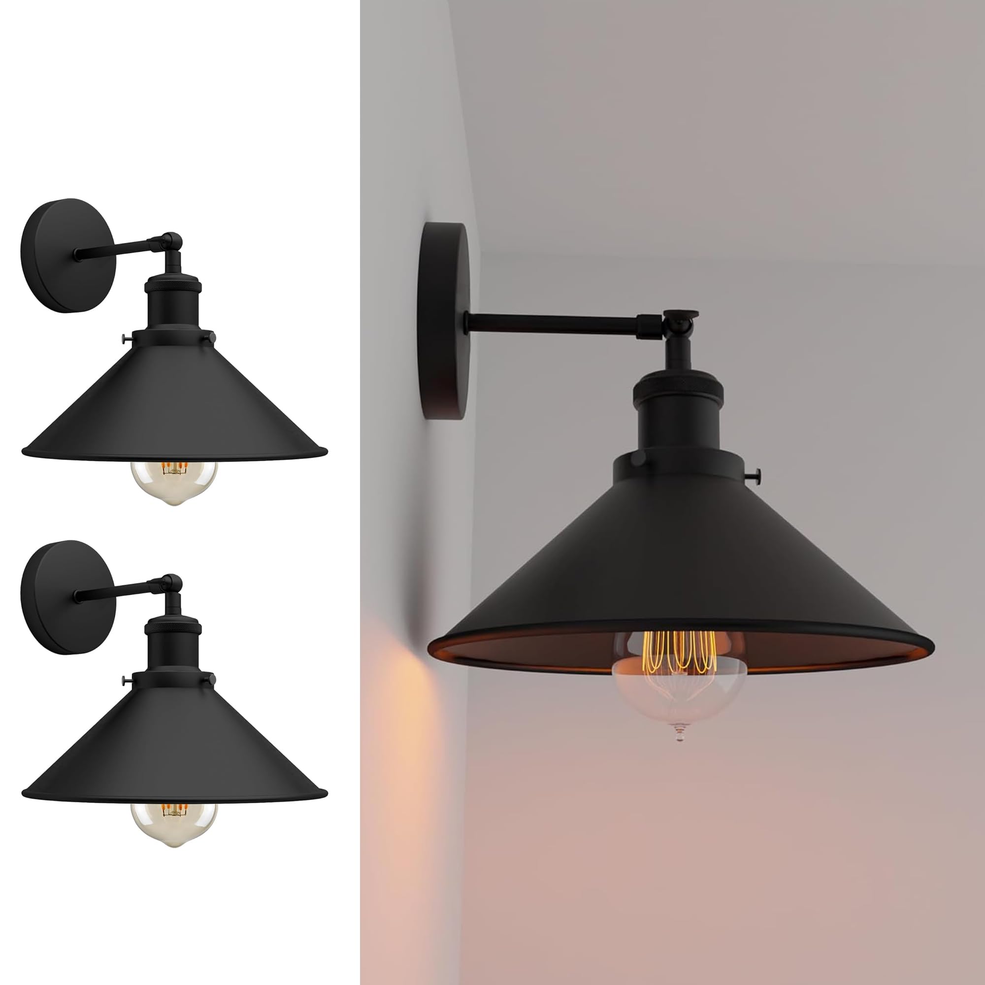 Ledsone ‎Black Vintage Wall Sconce Black Antique 180 Degree Adjustable Industrial Wall Light For Restaurants Galleries Aisle Kitchen Room Doorway 2 Pack