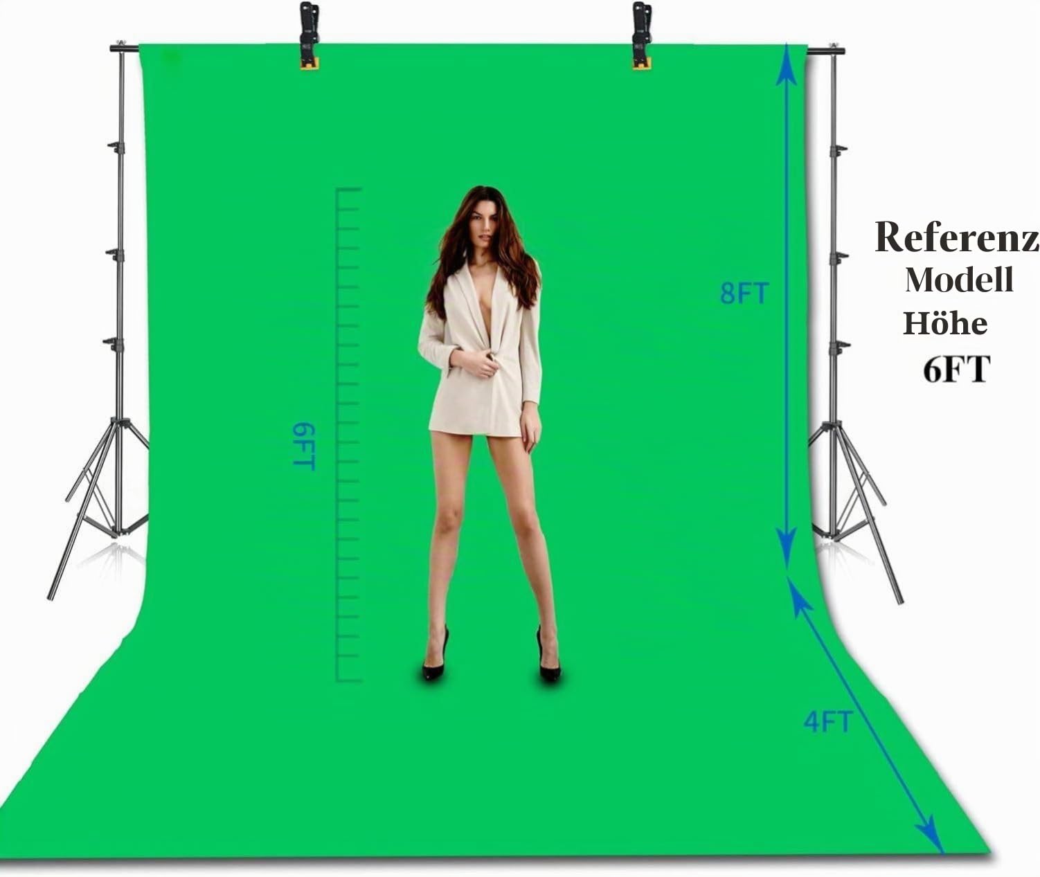 EMART Greenscreen Hintergrund mit Ständer, 2,6x3m Hintergrundsystem | 3x3,6m Grün Fotohintergrund, 2 Federklemmen Fotostudio Set, Produkt Porträt YouTube Video Fotografie