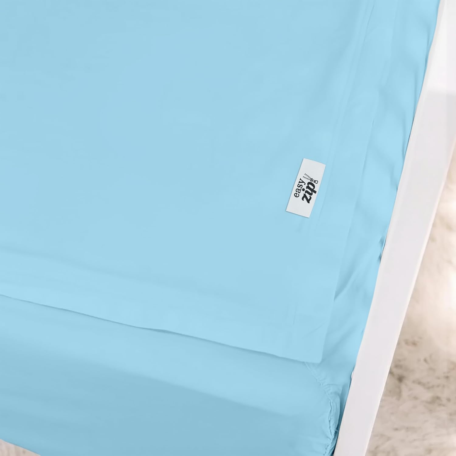 Soft Cotton Zip-On Crib Fitted Sheet – 2 Zipper-On Top Sheets + 1 Fitted Base, Luxury Baby Bedding Set, Easy Change Zipper Sheets - Standard (28x52 Inches) | Sky Blue