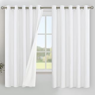 YoungsTex White Linen Blackout Curtains for Bedroom 63 Inch Length, Thermal Insulated Window Drapes Extra Wide with Grommet Full Room Darkening for Winter Living Room, 2 Panels, 60 X 63 Inch