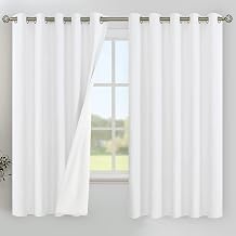 YoungsTex White Linen Blackout Curtains for Bedroom 63 Inch Length, Thermal Insulated Window Drapes Extra Wide with Grommet Full Room Darkening for Winter Living Room, 2 Panels, 60 X 63 Inch
