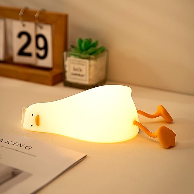 Lying Flat Duck Night Light,Cute Light Up Duck,LED Silicone Bedside Lamp,Touch Control Dimmable Rechargeable Baby Night Lights for Breastfeeding Bedroom Baby Room Decor Kids Women Gift (Duck)