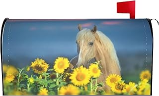 LOJAOGON Beautiful Palomino Horse Sunflower Mailbox Cover Magnetic Standard Size Waterproof Letter Post Box Cover Wrap Oversize Decoration Welcome Home Garden Outdoor 25.5