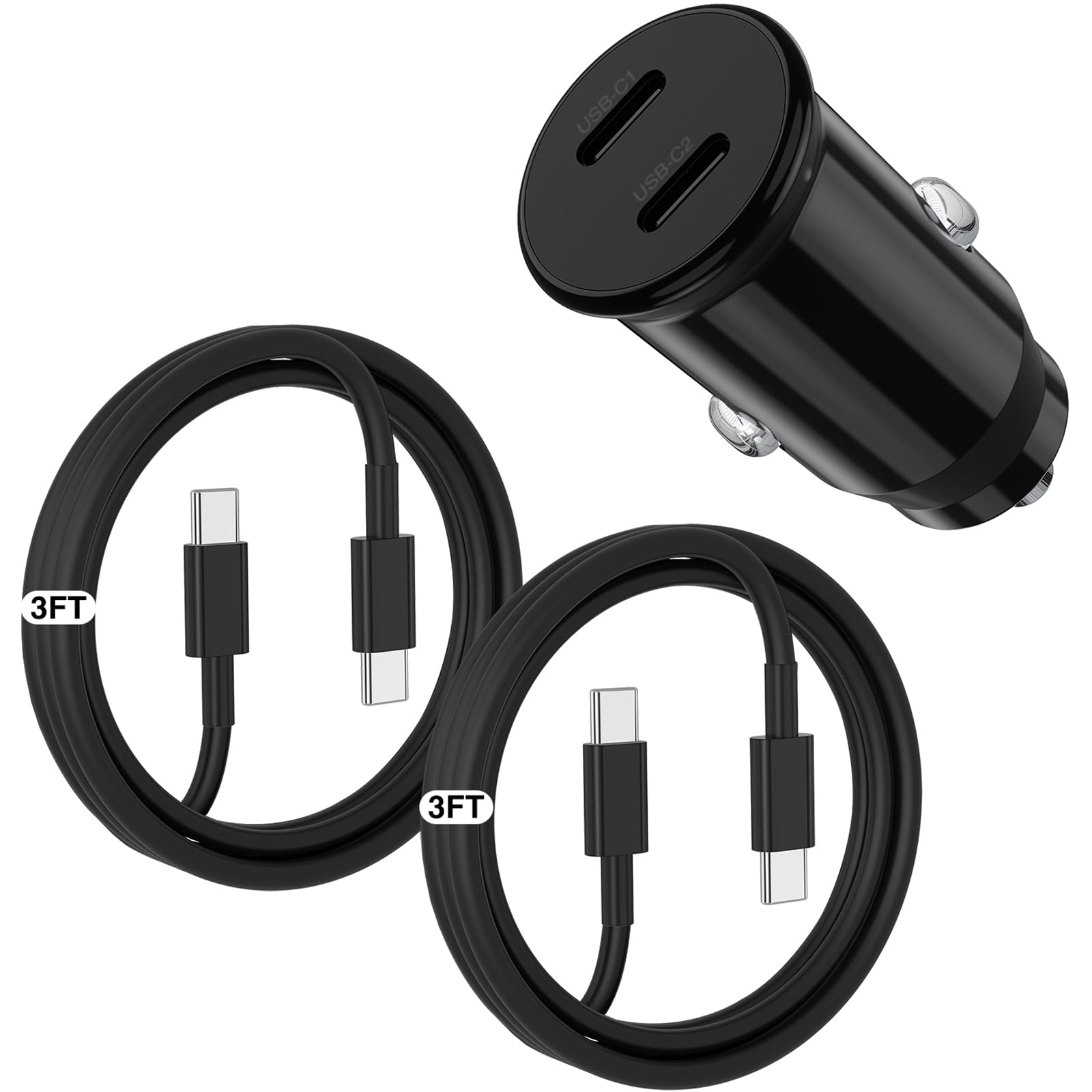 for iPhone 17 16 15 Car Charger Fast Charging, 40W Dual Port USB C Car Charger with 2Pack USB C Cable 3ft,Type C Car Adapter for iPhone 17 Air/ 17 16