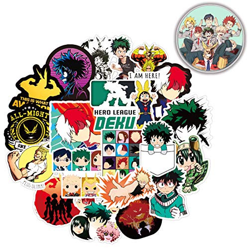 My Hero Academia Sticker - Cool Anime Stickers with Pin Button Badge, 100pcs Laptop Stickers for Hydro Flask Computers, Skateboard Stickers Packs for Kids Teens Adults Boy Girl, Vinyl Decal Stickers