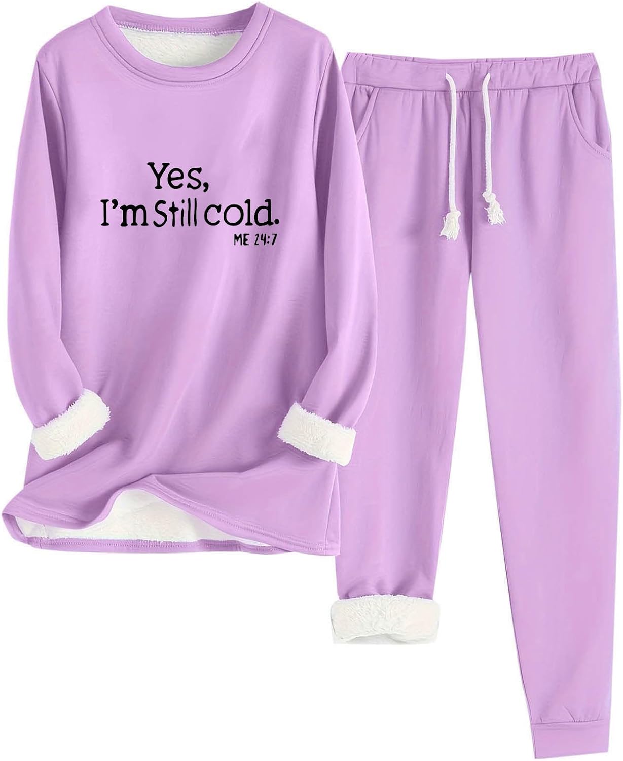 Yes,Im Still Cold Women's 2 Piece Outfits Set Fleece Lined Lounge Sweatsuit Pullover Top Sweatpants Casual Tracksuit