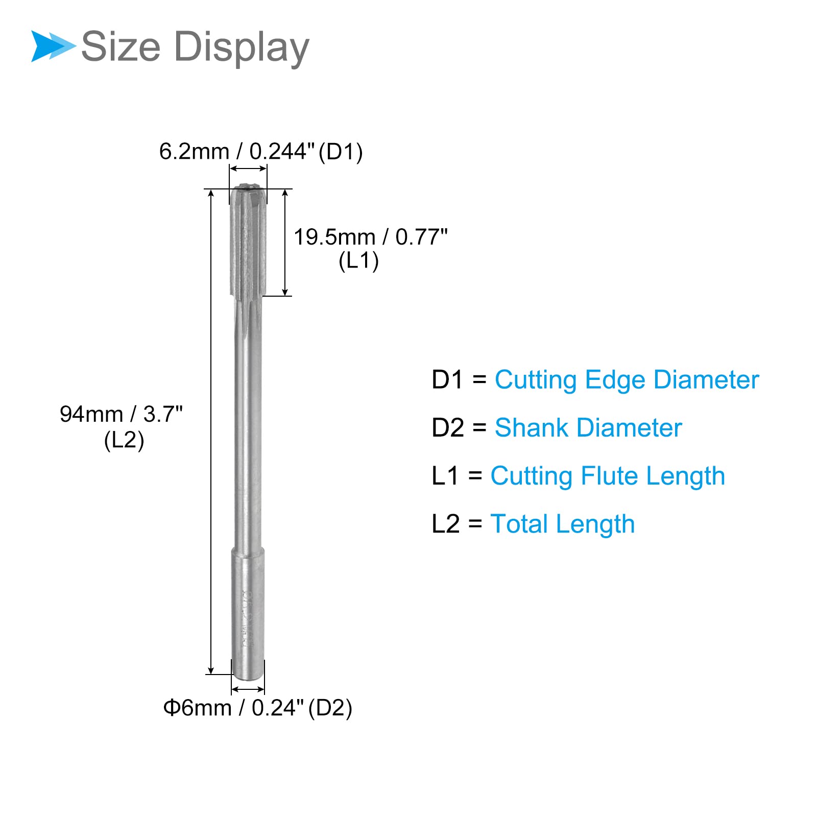 CoCud Machine Chucking Reamers, 6.2mm Diameter D4 Accuracy, M35 Cobalt High Speed Steel Straight Flutes Milling Cutter - Image 2