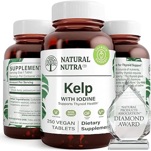 Miniatura 7 de Natural Nutra Kelp Suplemento de yodo, soporte tiroideo, regula el metabolismo, 225 mcg, 100 tabletas