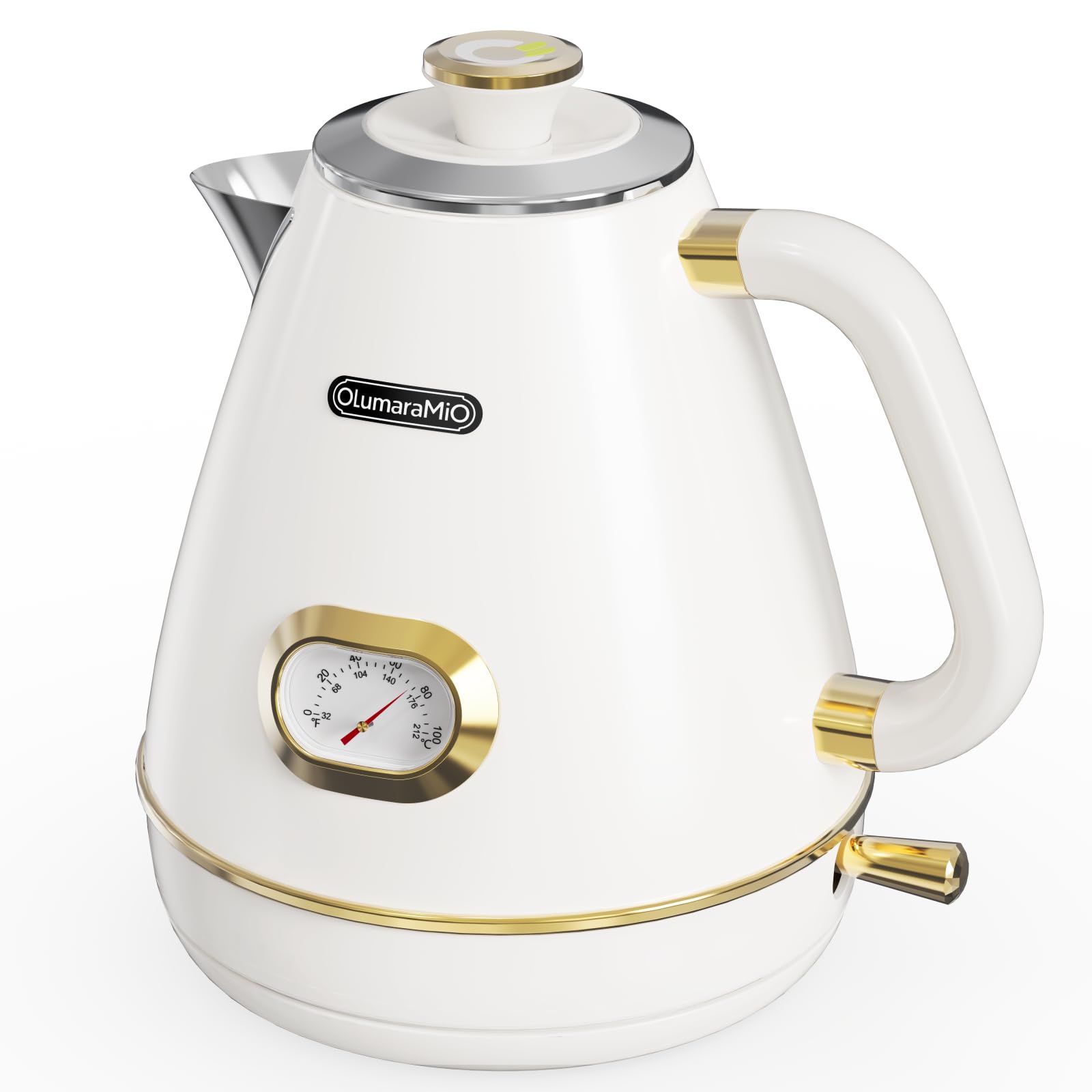 Olumaramio Retro Electric Kettle with Thermometer, 1.7L Stainless Steel Hot Water Tea Kettle, 1500W Fast Boiling, Auto Shut-Off & Boil Dry Protection, BPA Free, Pearl White & Gold