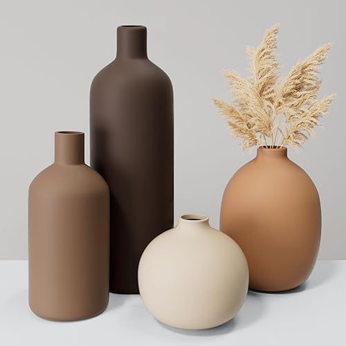 Ceramic Vase Set of 4, Decorative Neutral Modern Flower Vases