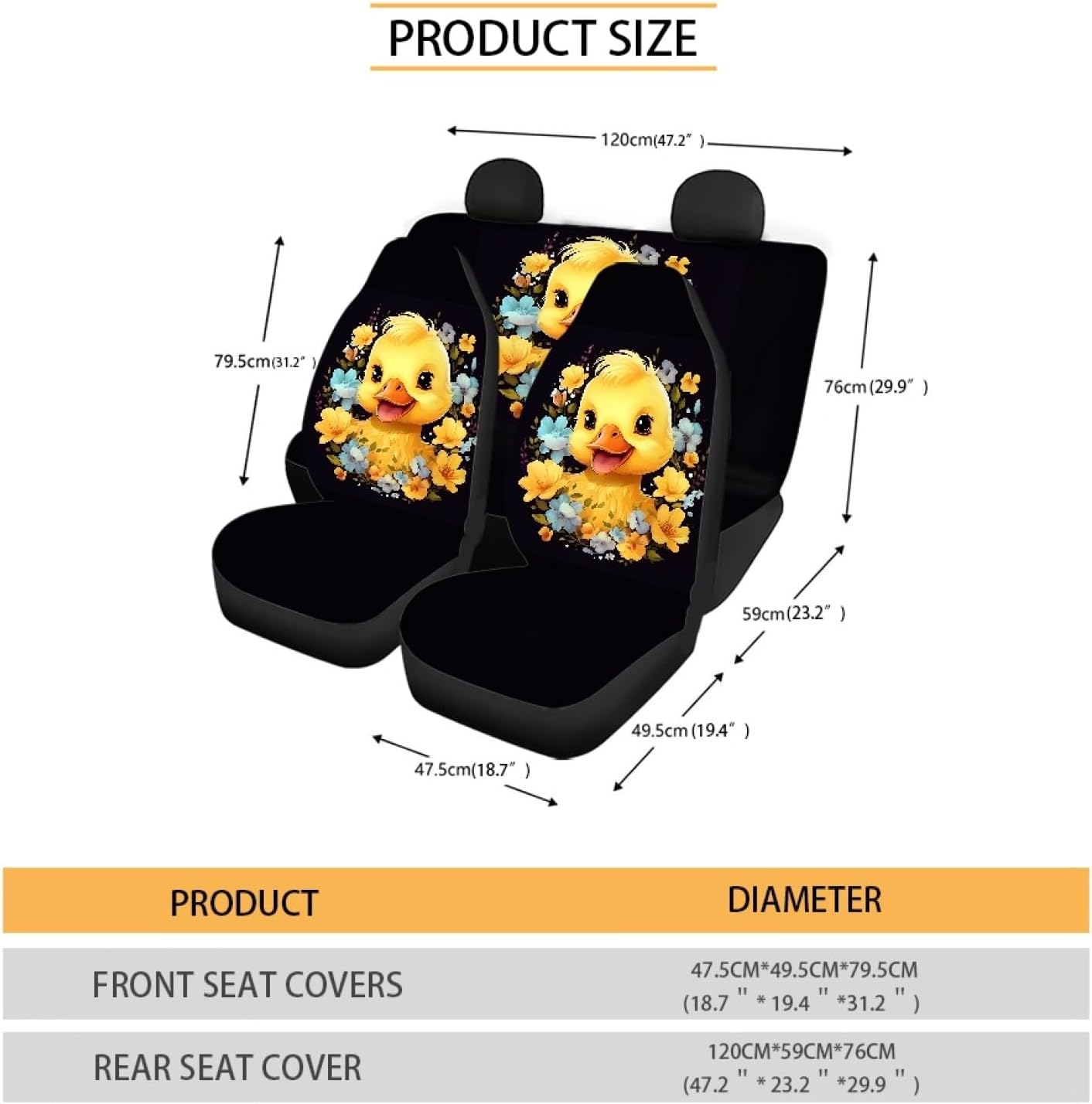 Car Seat Cover Full Set Yellow Little Duck Floral Wreath Car Seat Covers for Car Auto Seats Protector Front and Rear Bench Seats Fit Most Cars,SUV,Sedan,Trucks