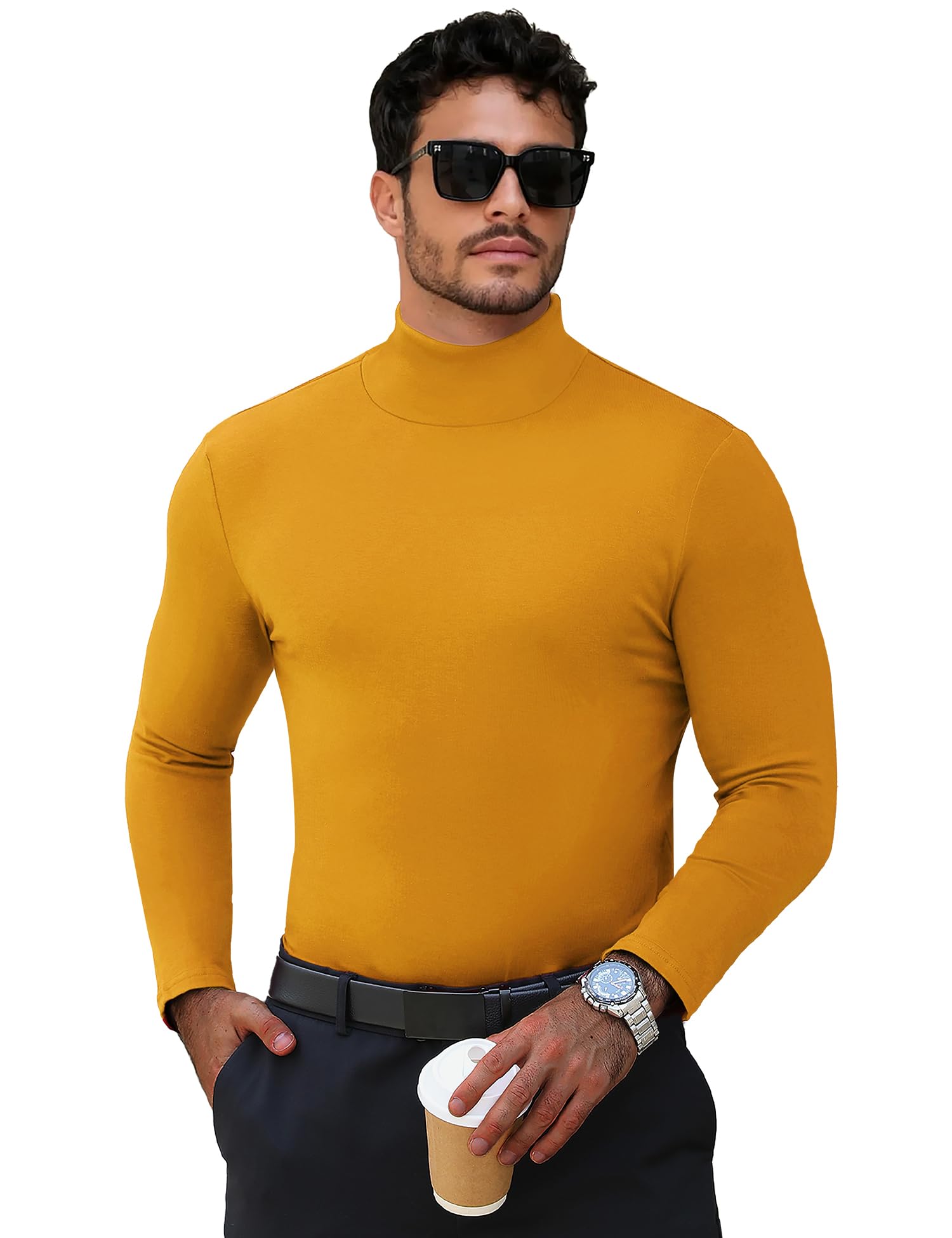 Men's Turtleneck Casual Basic High Neck Long Sleeve T Shirts Half Neck Lightweight Pullover Sweater