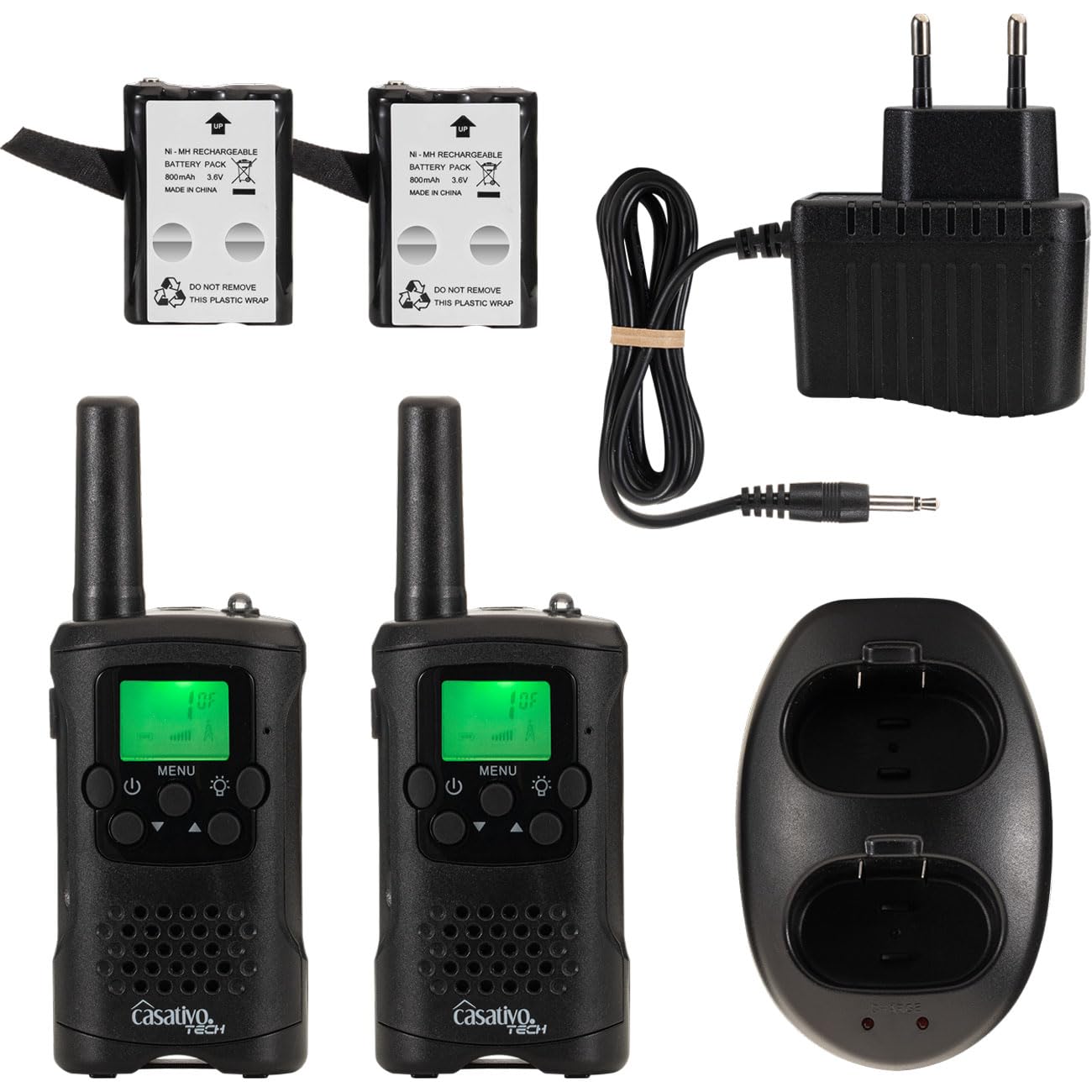 2er-Set Profi Akku-PMR-Funkgerät, Gürtelclip & Taschenlampe, Walkie Talkie mit 10km Reichweite, 8 Kanäle, Ladestation, 8 Stunden Sprechzeit
