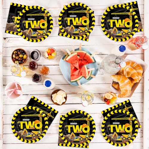 Image of 100 Pcs Construction Party Plates and Napkins Set Construction Truck Birthday Party Decorations Supplies Tableware Construction Themed Party Favors for Birthday Party Decorations Serves 25