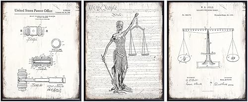 Set de impresiones de patentes de derecho - Decoración para oficina de abogados - Arte de pared rústico vintage para hogar para estudio, guarida del