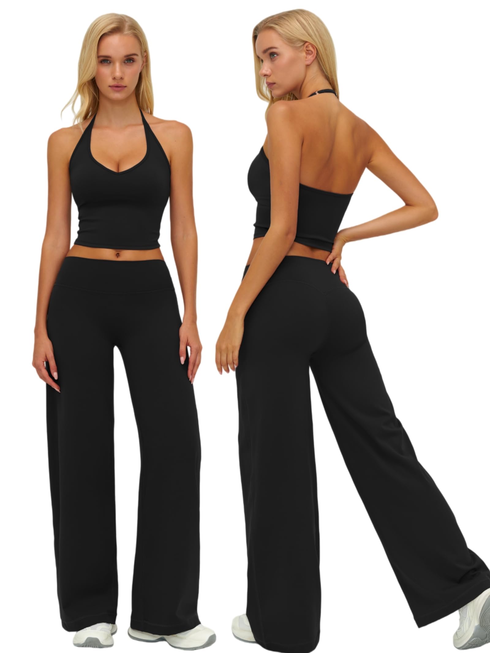 Workout Sets for Women Two Piece Gym Yoga Set Wide Leg Pilates Outfits