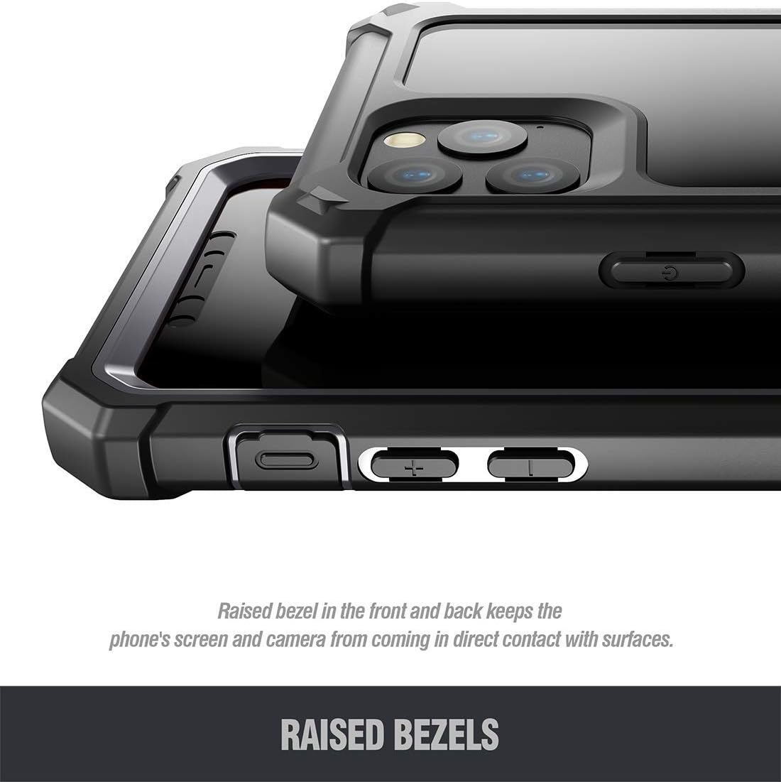 Poetic iPhone 11 Pro Max Case, Full-Body Hybrid Shockproof Ruggec Clear Bumper Cover, Built-in-Screen Protector, Guardian Series, Case for Apple iPhone 11 Pro Max (2019) 6.5 Inch, Black/Clear