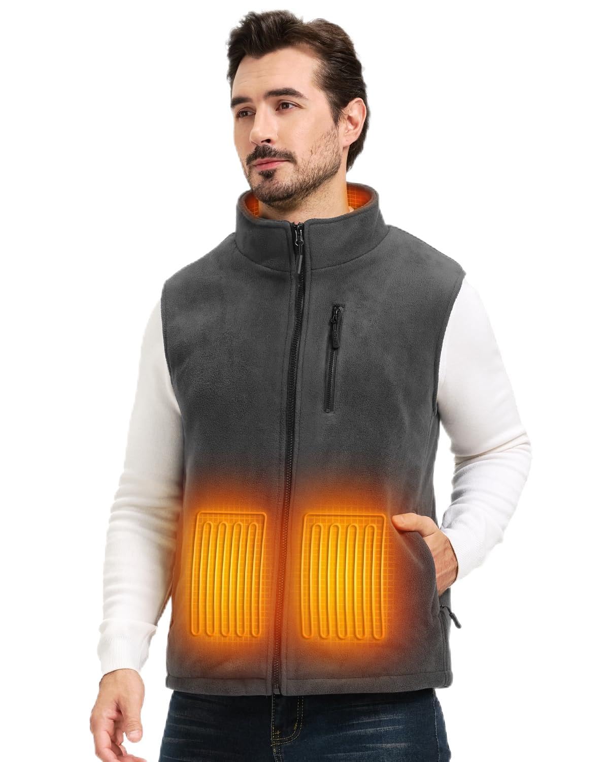 SZNX Gilet riscaldato da uomo con Power Bank, in pile, 6 zone di riscaldamento, giacca riscaldata da uomo, 3 impostazioni di calore, ricaricabile tramite USB, abbigliamento invernale per lavoro
