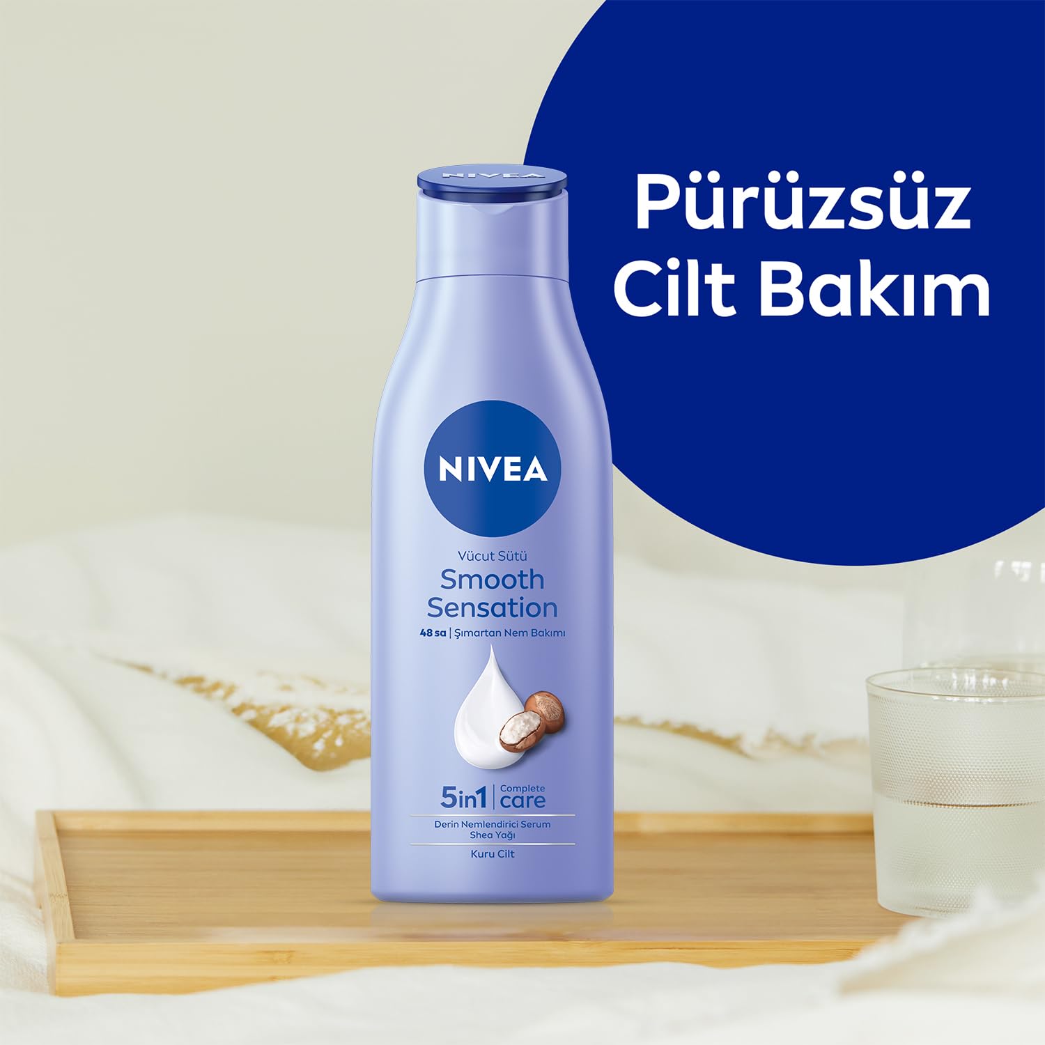 NIVEA Derin Nemlendirici Vücut Sütü Smooth Sensation 250ml, Kuru Cilt, Shea Yağı, 48saat Nem, Yumuşak Cilt