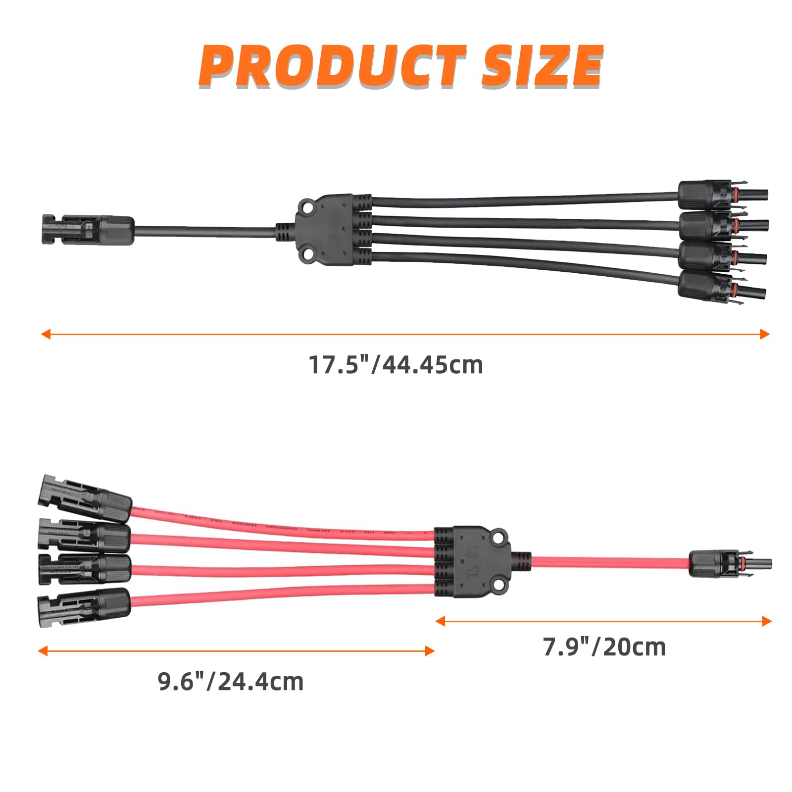 Cavo Solare a Y 4/1 Adattatore 6mm², Connettore a Y PV4 / Modello a T IP68 1500V, (M/FFFF, F/MMMM), Per Sistema & Pannello Solare, Sistema Fotovoltaico, Cavo PV (60cm)