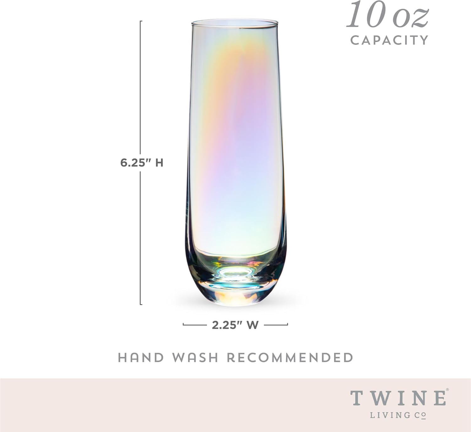 Twine Luster Stemless Champagne Flutes, Iridescent Rainbow Finish, Sparkling Wine Glasses for Prosecco, Sparkling Cocktails, Mimosas, Elegant Glassware for Wedding Gifts, Home Bar, 10 oz, Set of 2 - Image 3