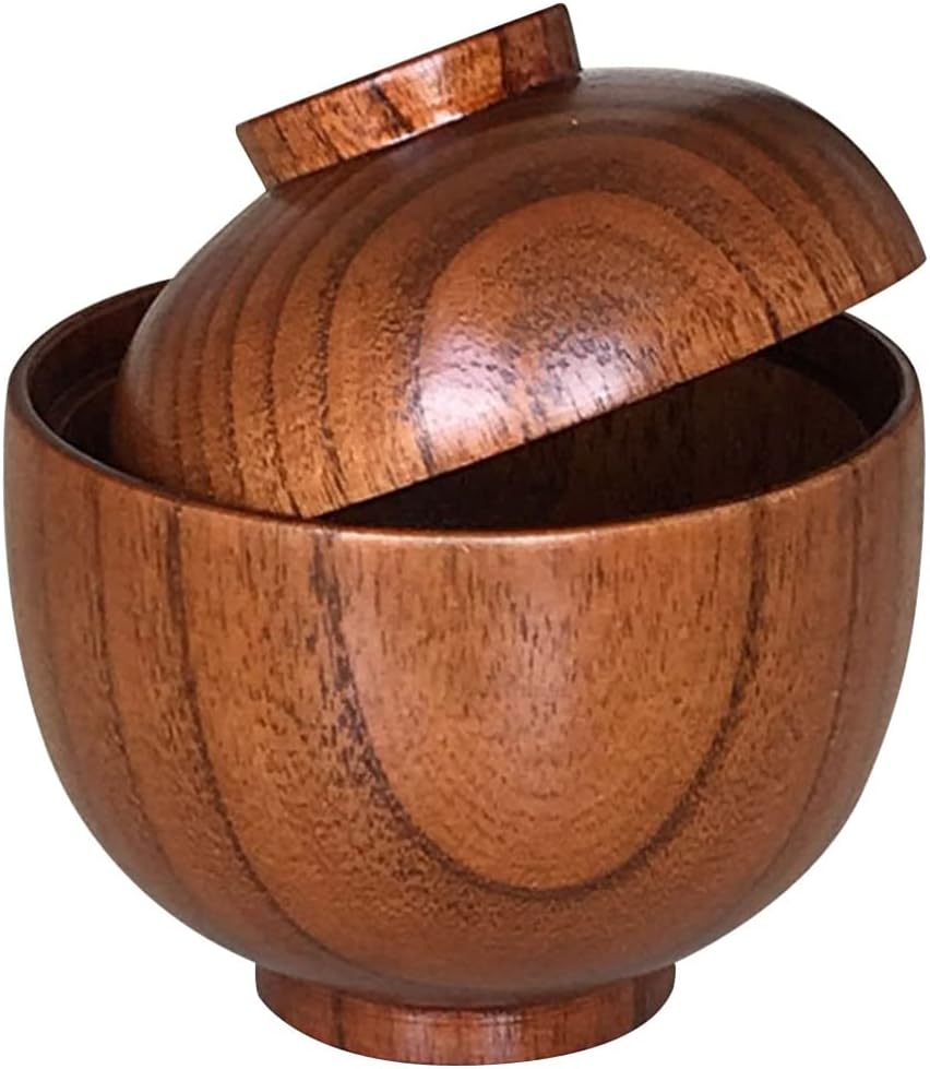 CALLARON Wood Bowl with Lid Traditional Japanese Style Noodle Rice Miso Soup Bowls
