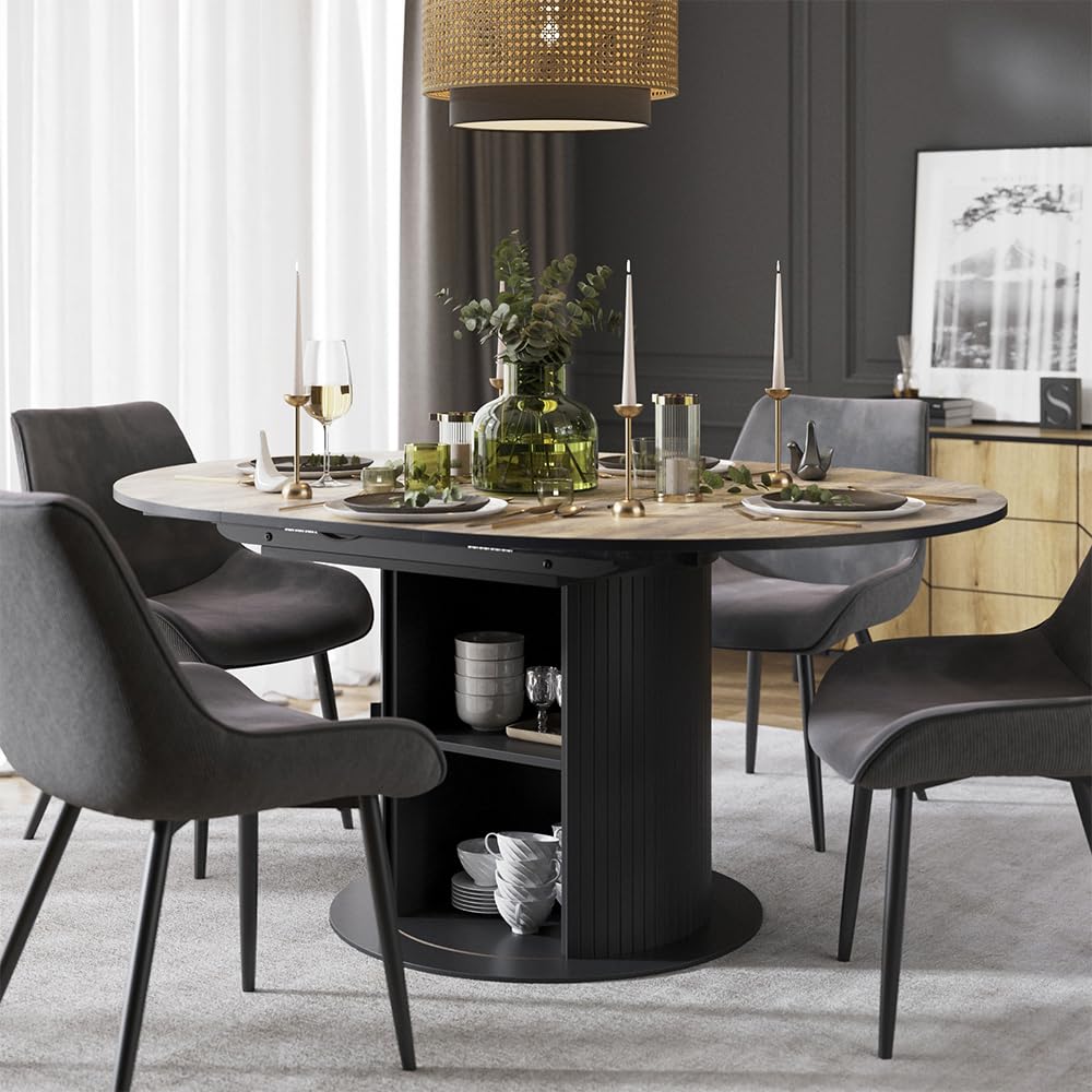 Vicco Table de Salle à Manger Tavero Chêne Rustique/Noir 120-160x120 cm