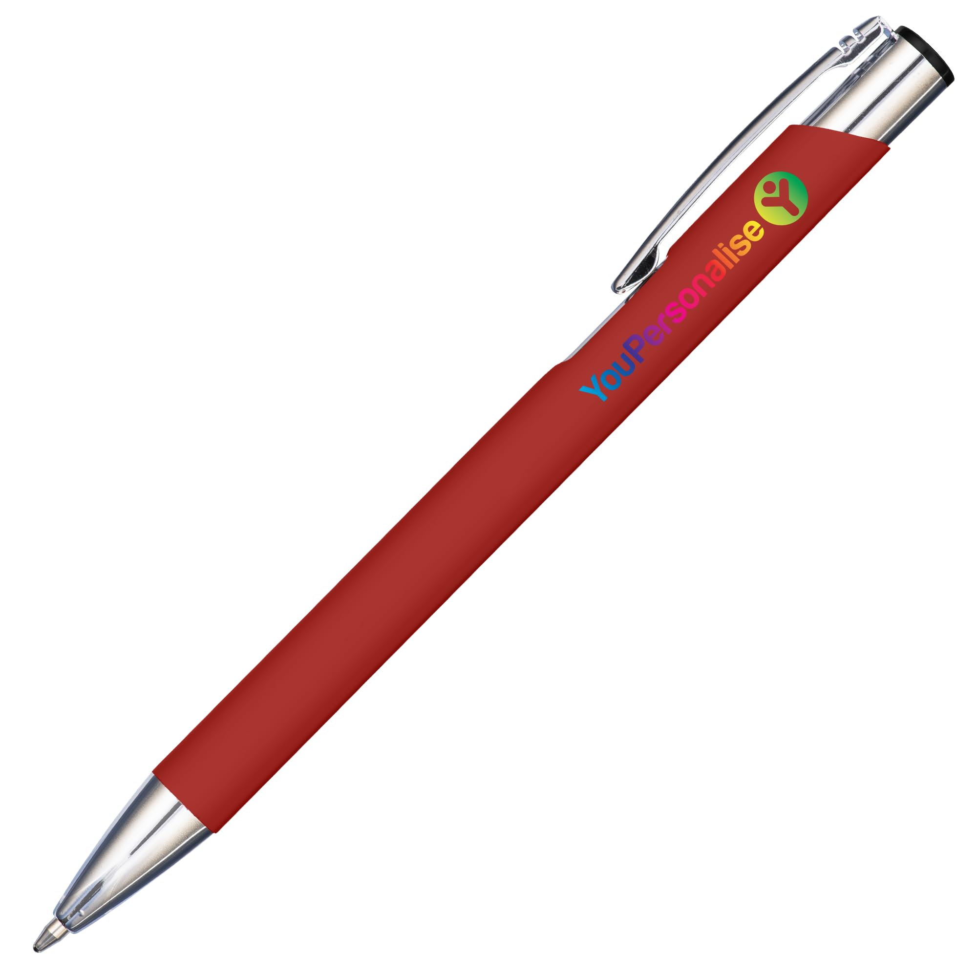 20 Premium Business Logo Pens Personalised Promotional Full Colour Print Soft Touch Mood Pens in Red