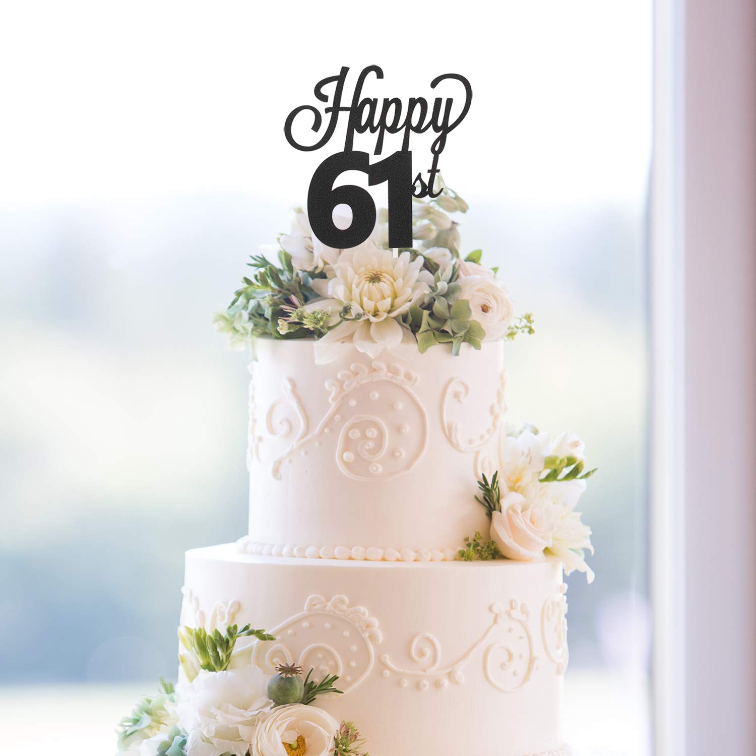 61 topper per torta, 61 topper per torta di compleanno, con glitter neri, divertente decorazione per torta per 61° compleanno, 61° compleanno, 61° compleanno