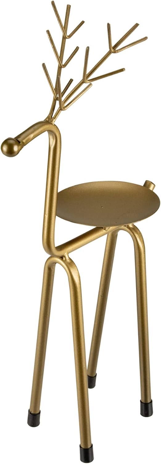 13.25" Large Bronze Reindeer Christmas Pillar Candle Holder