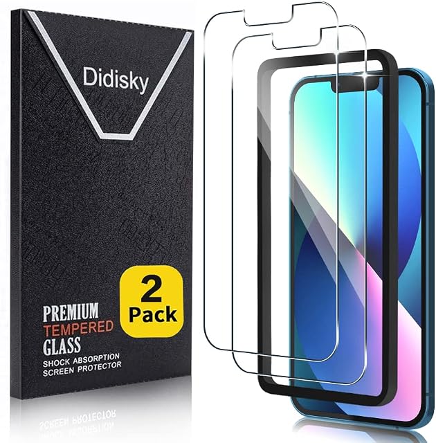 Didisky Tempered Glass Screen Protector Compatible with iPhone 14/13 / 13 Pro 6.1 - Inch, [2 Pack] With Easy to Installation Tool,Soft Touch,9H,Transparent