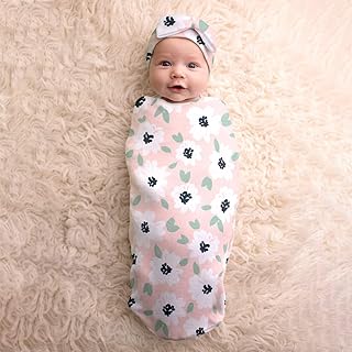 Itzy Ritzy Cocoon & Hat Swaddle Set, Cutie Cocoon Includes Name Announcement Card & Matching Jersey Knit Cocoon & Hat Set, Perfect for Newborn Photos, for Ages 0 to 3 Months, Playful Petals