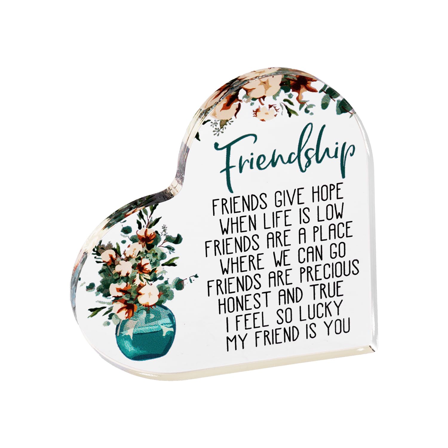 Tabanzhe Transparent Friendship Gifts-Acylic Heart Plaque Friendship Inspirational Gift For Long Distance Relationship Best Friend Present Bestie Gifts