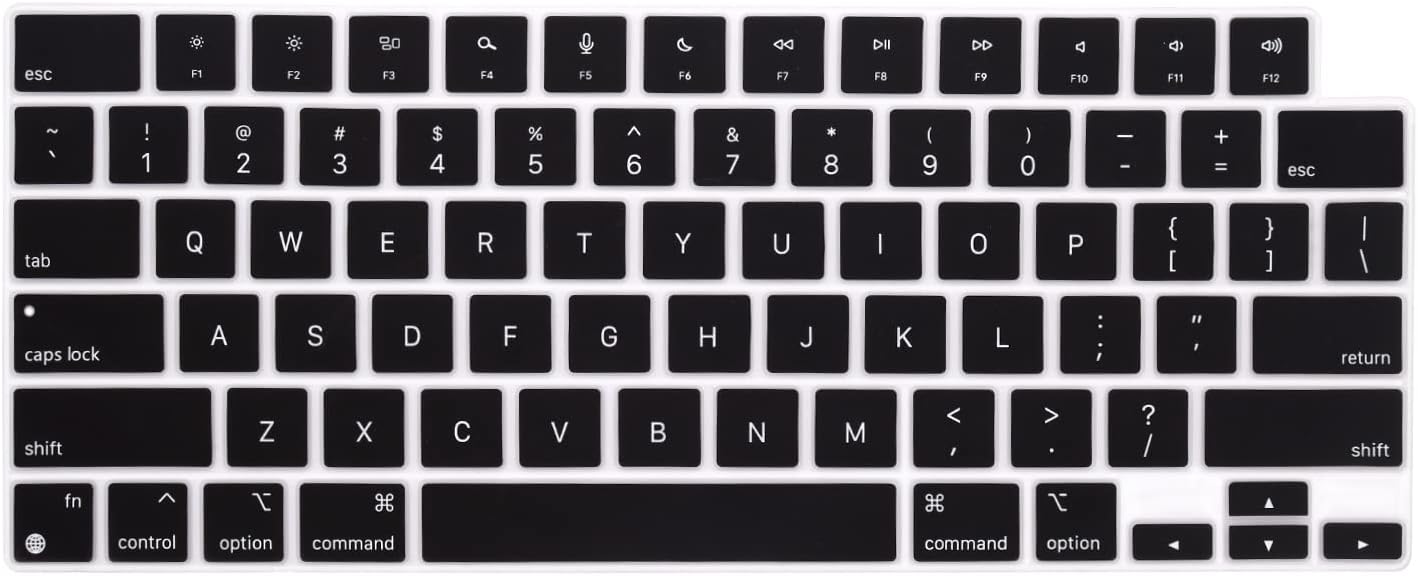 English Silicone Keyboard Cover for MacBook 2026 Neo 13"(A18)& Air13.6 15"(M5-M2) & Pro14 16"(M5-M1) A3404 (512G) with Touch ID A3448 A3449