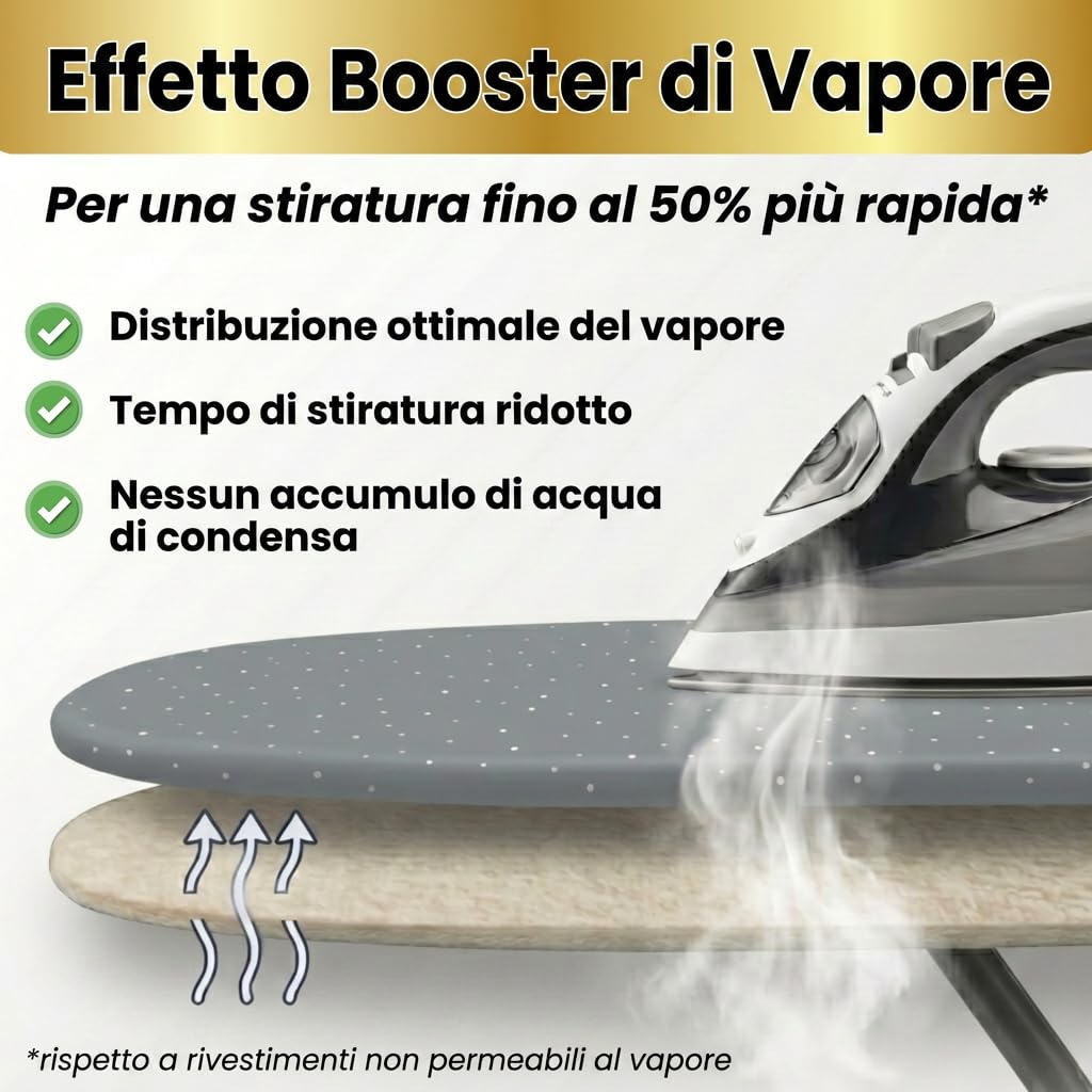 Copriasse da stiro 120x40 cm - Copriasse da stiro in cotone - Adatto alla stiratura a vapore - Imbottitura extra spessa + elastico e tenditori, 115-122 cm - 35-45 cm