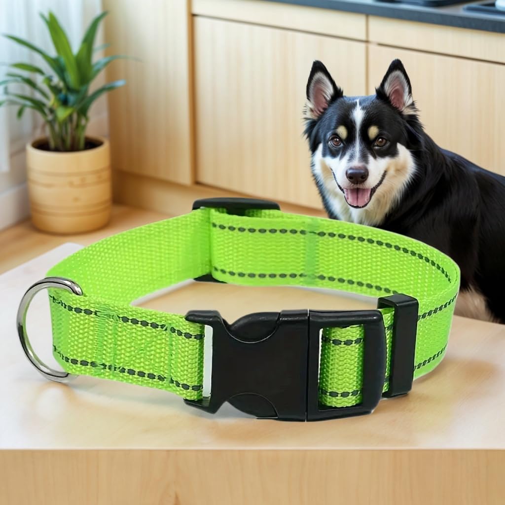 Reflective Puppy Collar with Adjustable Buckle, Durable Nylon Collars for Small Dogs, Lightweight Dog Collars(Green S)