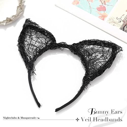 Miniatura 8 de Catery Lindas diademas de orejas de gato, diadema de orejas de conejo de felpa negra, para mujer, accesorios para el cabello, club nocturno,